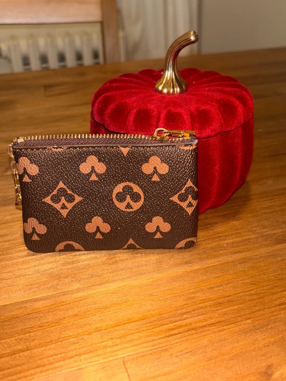 Brown Monogram Zip Card Case Wallet